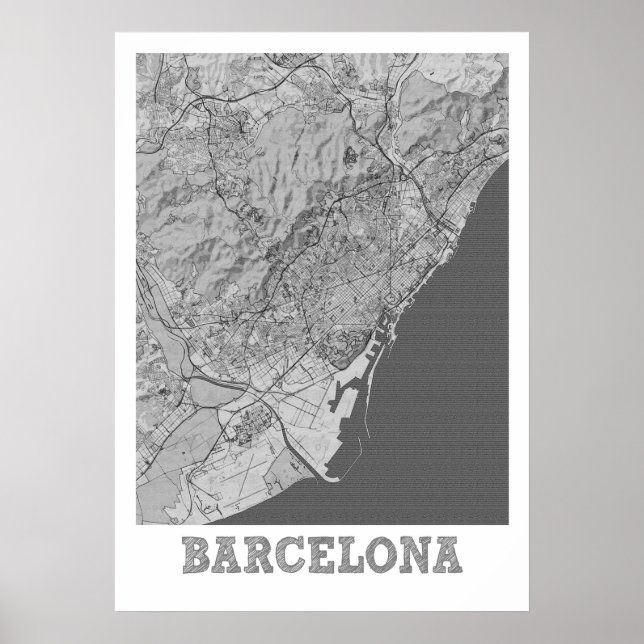 Póster Barcelona - España Mapa de la Ciudad del Lápiz (Frente)
