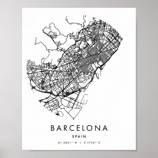 Póster Barcelona España Mínimo Mínimo Círculo Moderno Map (Frente)