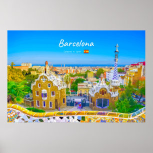 Póster Barcelona, España - Parque Güell Mosaico Gaudí