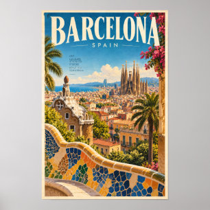 Póster Barcelona España Parque Güell y Sagrada Família Tr