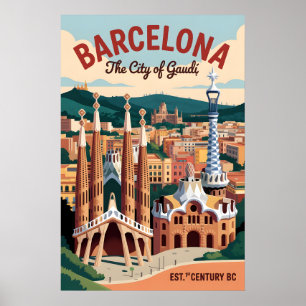 Póster Barcelona España Retrospectiva Silueta Urbana Viaj