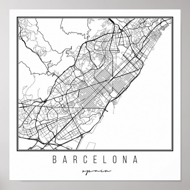 Póster Barcelona España Street Map (Frente)