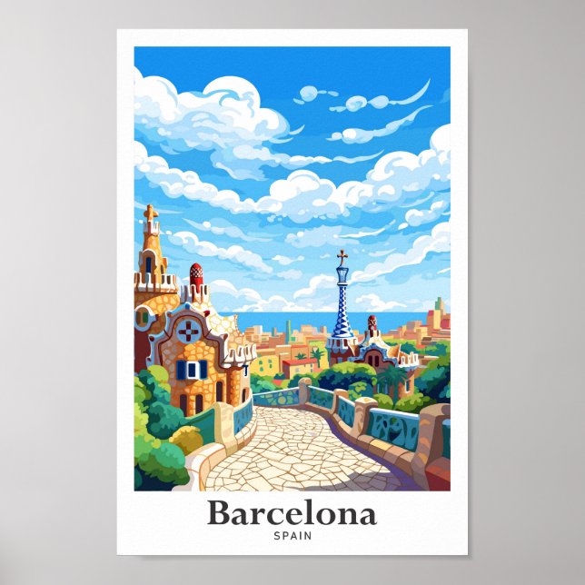 Póster Barcelona España Viaje Ilustracion Vintage (Frente)