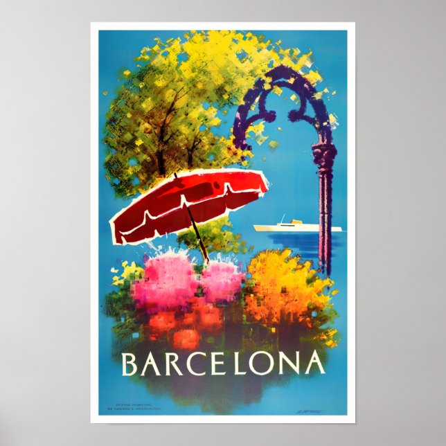 Póster Barcelona España Viaje vintage (Frente)