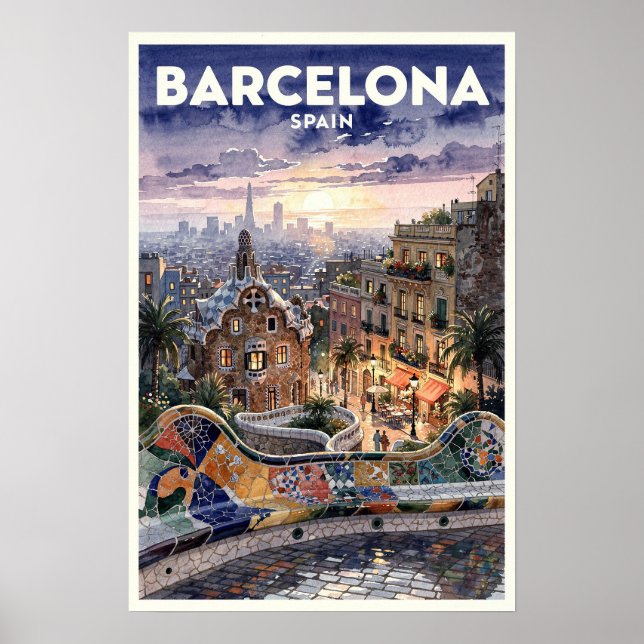 Póster Barcelona España Viaje Vintage (Frente)
