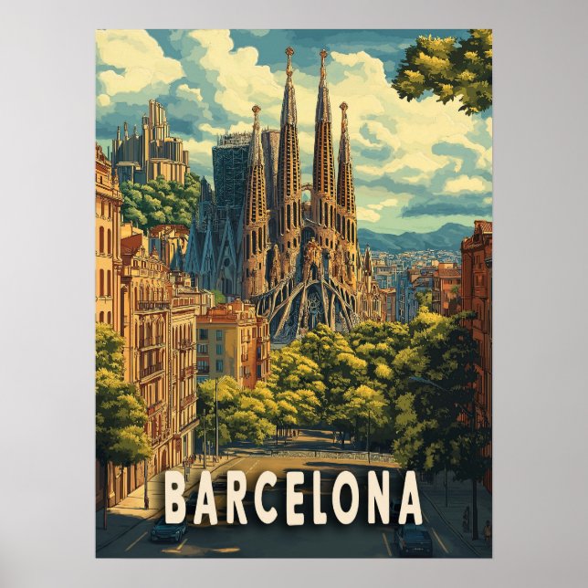 Póster Barcelona, España Viajes (Frente)