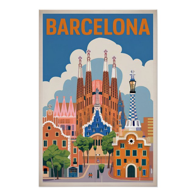 Póster Barcelona España vintage (Anverso)