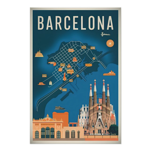 Póster Barcelona España vintage (Anverso)