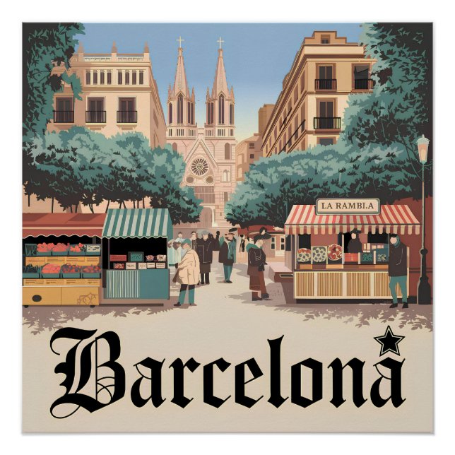 Póster Barcelona España vintage (Anverso)