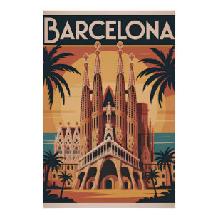Póster Barcelona España vintage