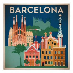 Póster Barcelona España vintage