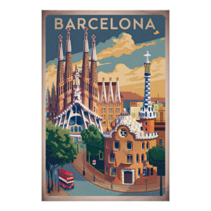 Póster Barcelona España vintage