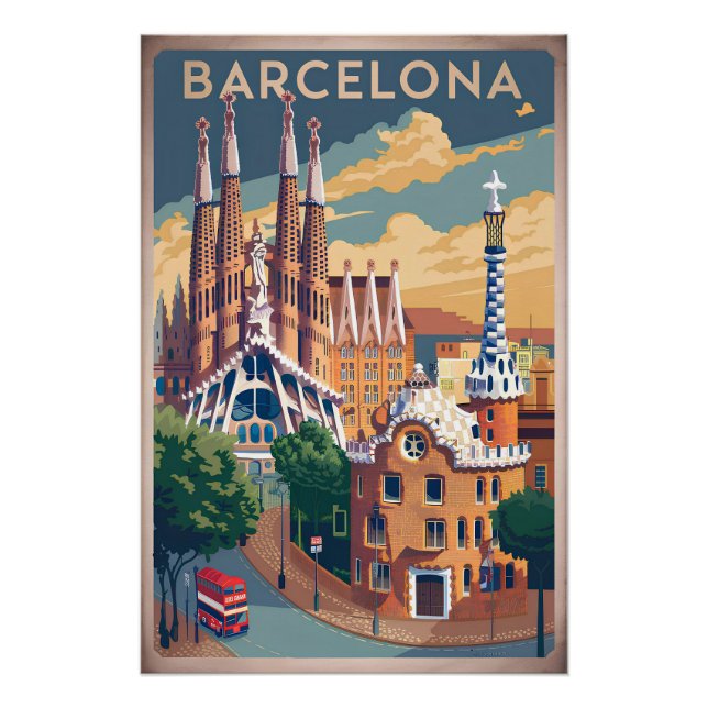 Póster Barcelona España vintage (Anverso)