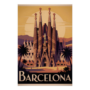 Póster Barcelona España vintage