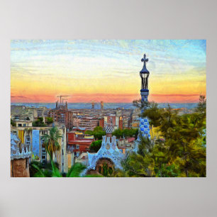 Póster Barcelona. Panorama de la ciudad desde Park Guell.