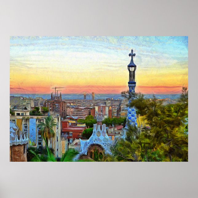 Póster Barcelona. Panorama de la ciudad desde Park Guell. (Frente)