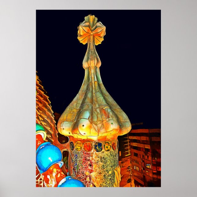 Póster Barcelona. Por la noche en la Casa Batlló. (Frente)
