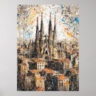 Póster Barcelona Sagrada Familia Abstract Drip Painting