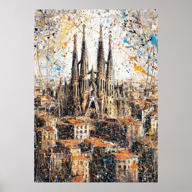 Póster Barcelona Sagrada Familia Abstract Drip Painting (Frente)