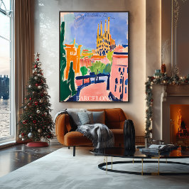 Póster Barcelona Sagrada Familia y Skyline en Fauvist
