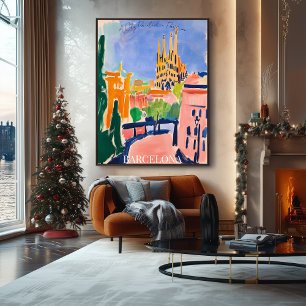 Póster Barcelona Sagrada Familia y Skyline en Fauvist