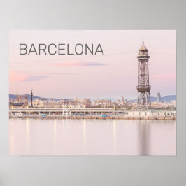 Póster Barcelona Skyline Sunset Cataluña España