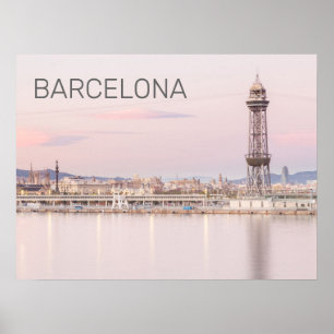 Póster Barcelona Skyline Sunset Cataluña España