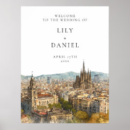 Póster Barcelona Skyline Wedding Welcome Sign