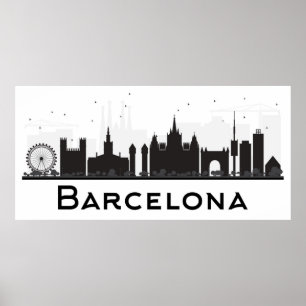 Póster Barcelona, Spain Black & White City Skyline