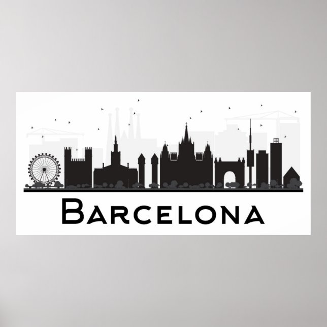 Póster Barcelona, Spain | Black & White City Skyline (Frente)