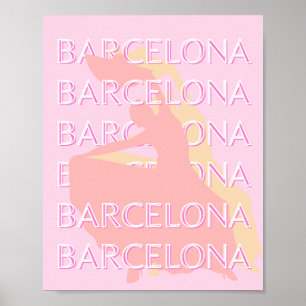 Póster Barcelona Travel Art, España Art, Pink, Pastel