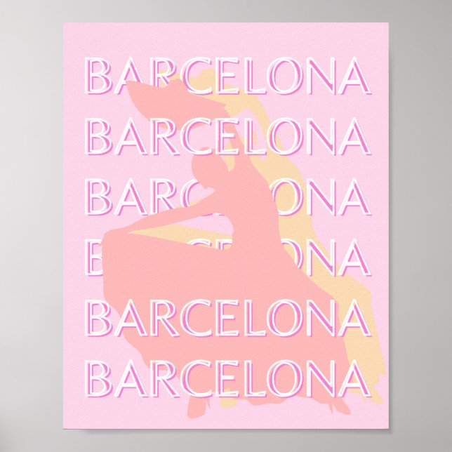 Póster Barcelona Travel Art, España Art, Pink, Pastel (Frente)