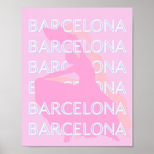 Póster Barcelona Travel Art, España, Pastel, Rosa