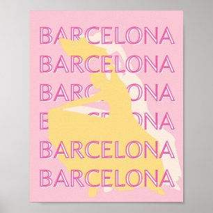 Póster Barcelona Travel Art, España, Travel Art, Pink