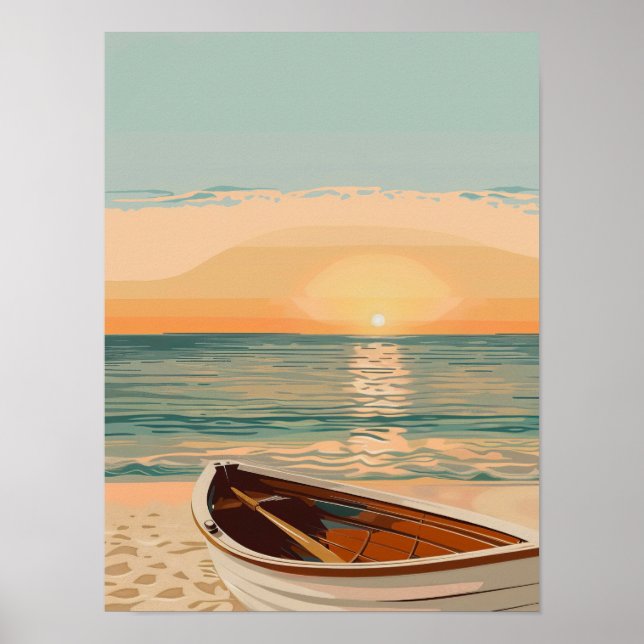 Póster Barco acuático al atardecer (Frente)