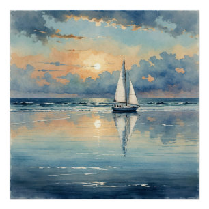 Póster Barco acuático sobre pintura oceánica