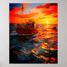 Póster Barco al atardecer