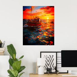 Póster Barco al atardecer