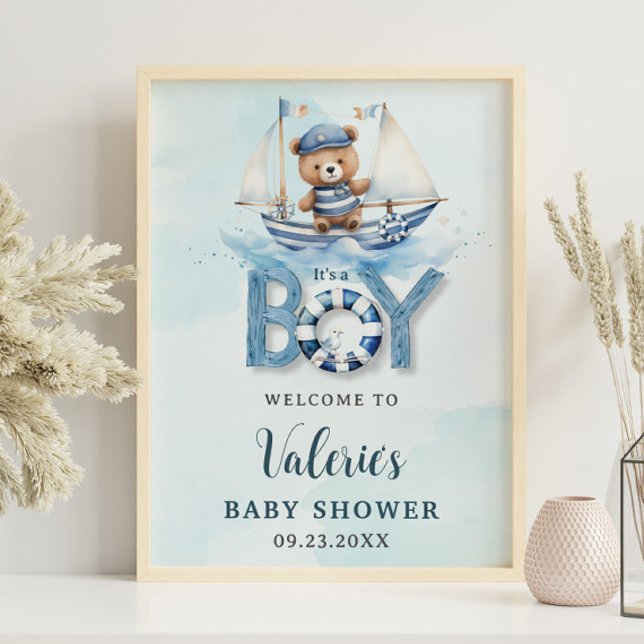 Póster Barco azul cúbico Teddy Bear Boy Baby Shower (Subido por el creador)