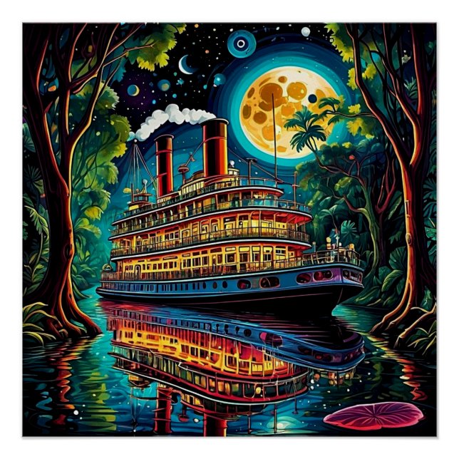 Póster Barco bajo el cielo lunar 1 (Anverso)