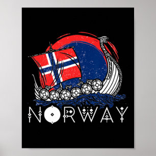 Póster Barco Bandera noruega Noruega Orgullo barco viking