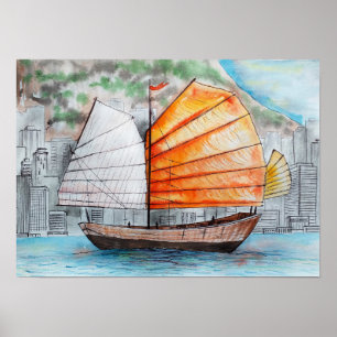 Póster Barco basura chino