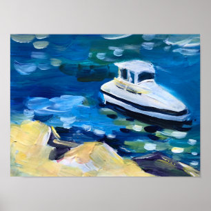 Póster barco blanco en el mar