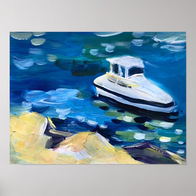 Póster barco blanco en el mar (Frente)