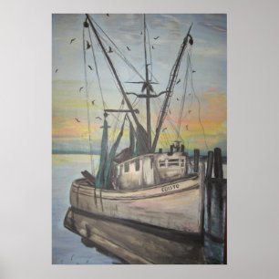 Póster barco camaronero de Nancy Hellams