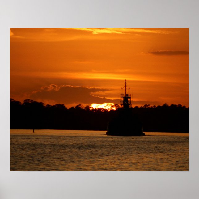 Póster Barco cangrejo al atardecer en la bahía 16x20 (Frente)