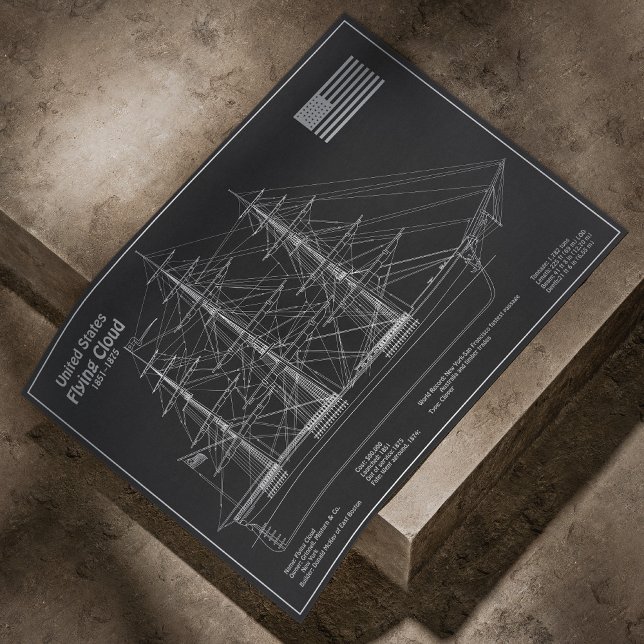 Póster Barco Clipper Flying Cloud - Planos PD (Clipper Ship Flying Cloud - Blueprint PD. Poster)