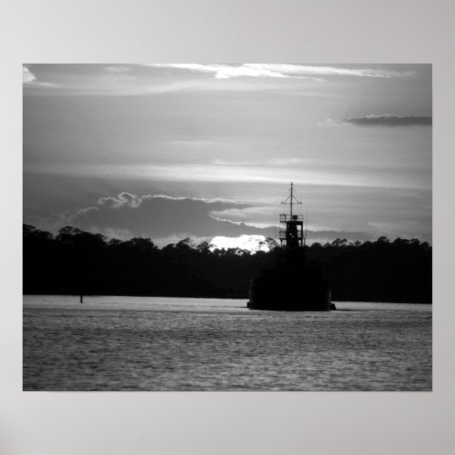 Póster Barco de cangrejo blanco y negro al atardecer 16x2 (Frente)