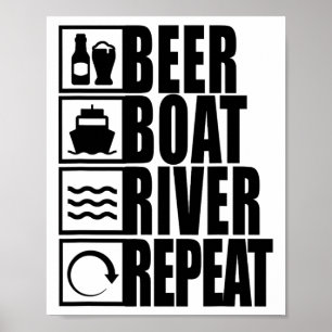 Póster Barco de cerveza río repetir bebiendo río vida