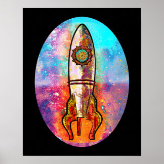 Póster Barco de cohetes en el espacio